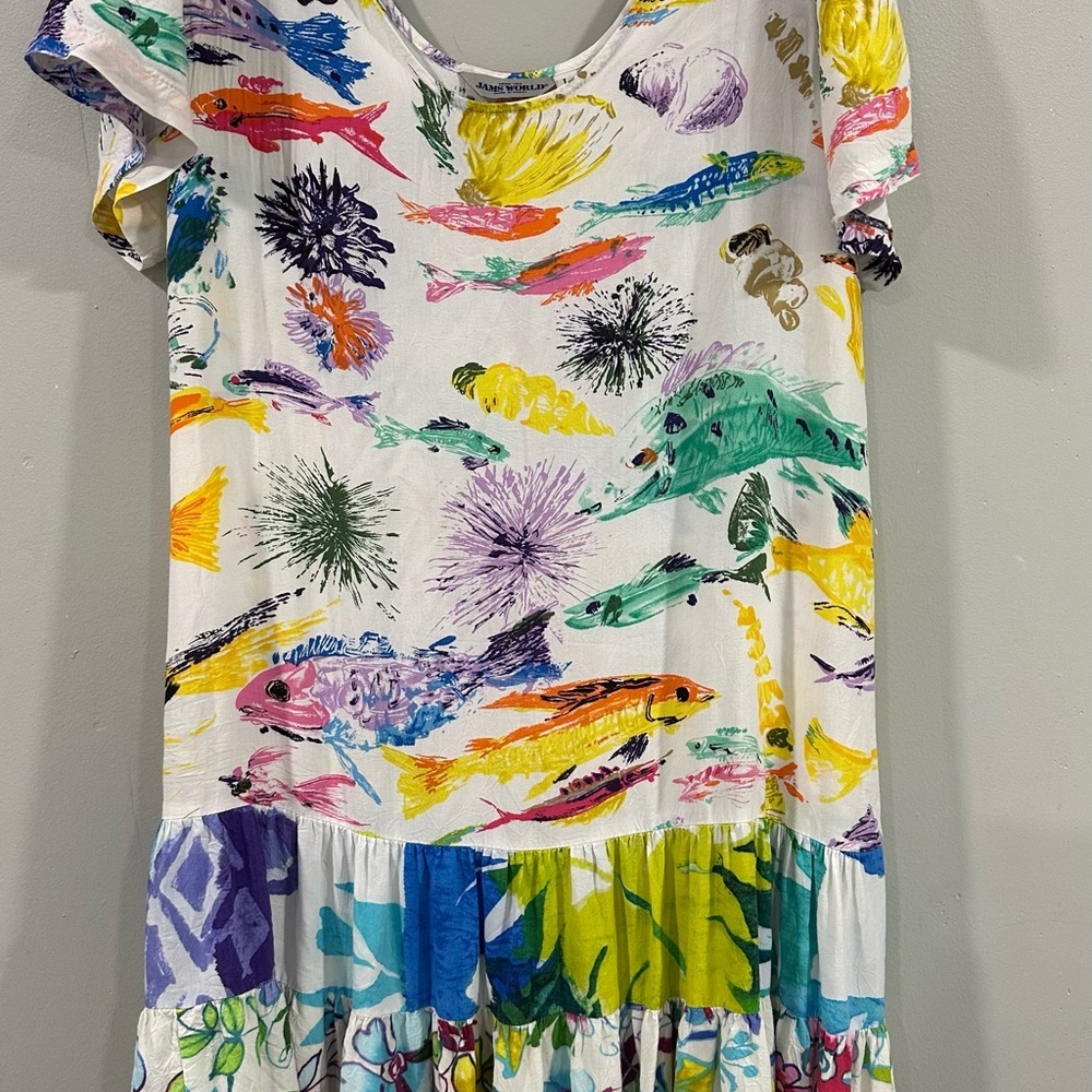 vintage Jams World Hattie dress reef tropical colorful Hawaiian fish woman L